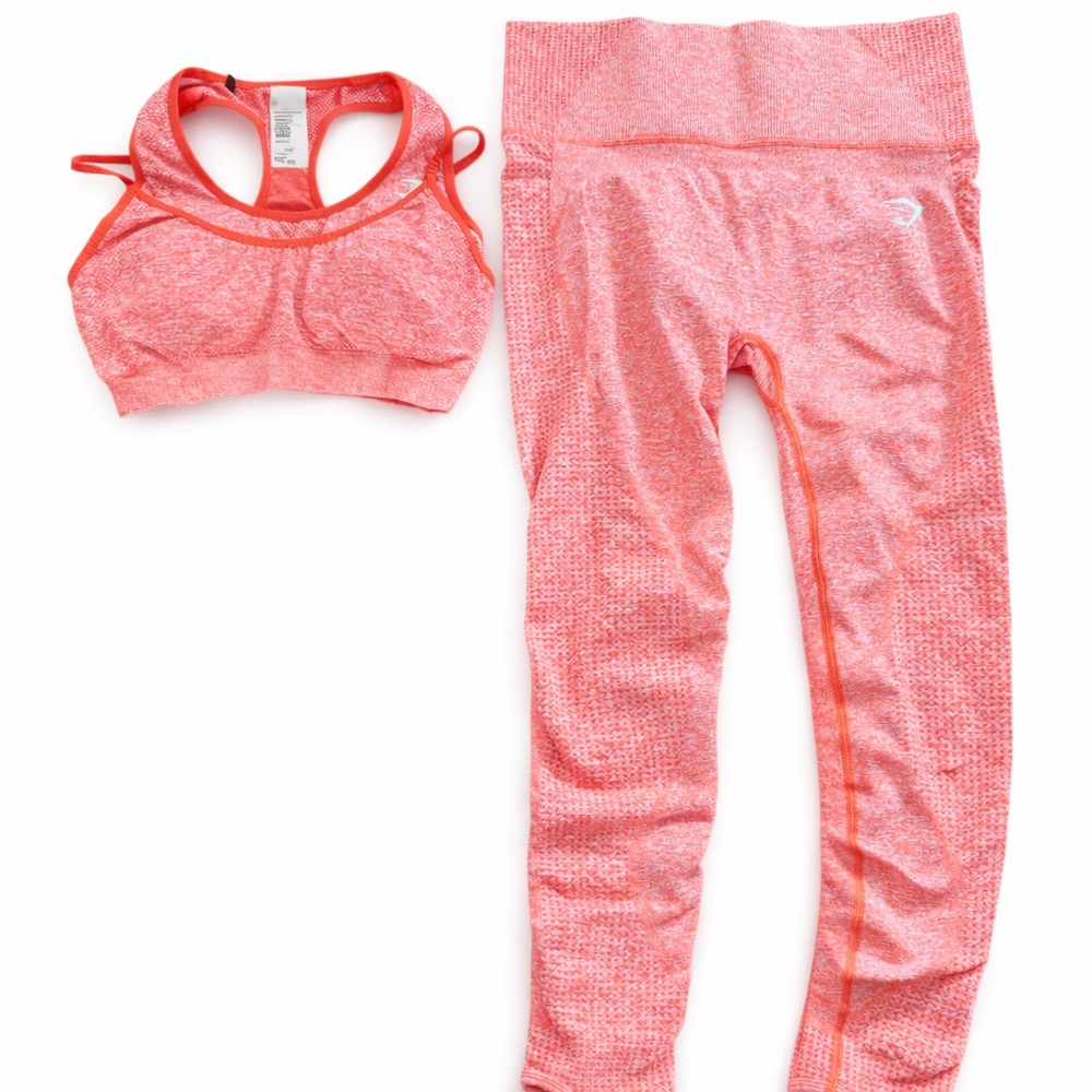 Gymshark Seamless Set Coral Leggings Sports Bra Matching Workout Outfit M